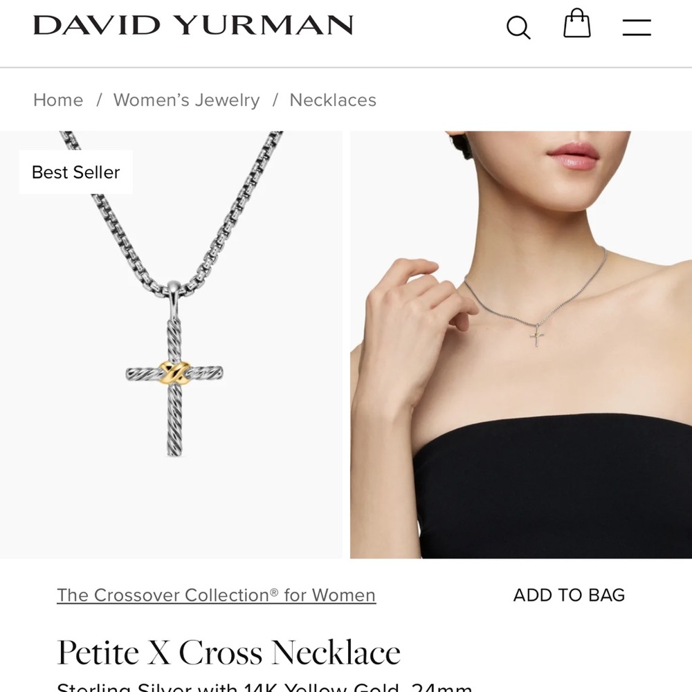 David Yurman Silver and Gold Cable Cross Necklace